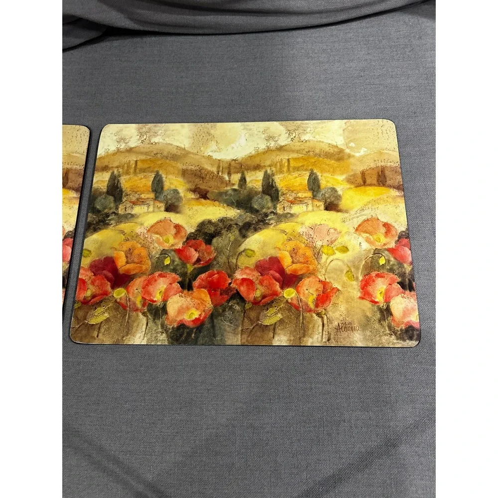 Albena Hristova Cork Backed Placemats Set of 2 Red Poppies Tuscan Landscape